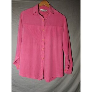 Justin‎ M 100% Silk Pink Button Down Y2k Long Sleeve Womens Shirt Hang Loop